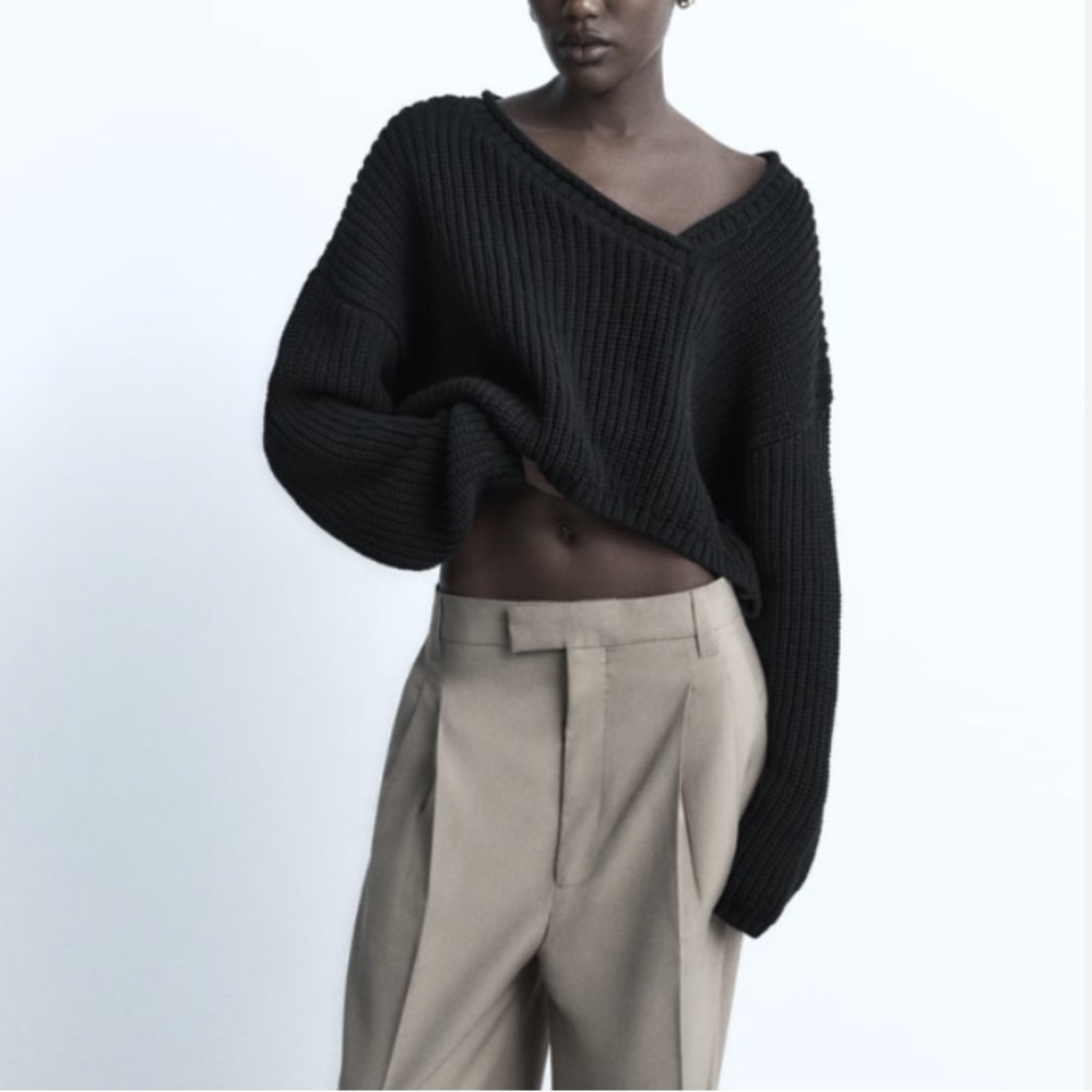 Zara cropped oversized knit asymmetrical sweater